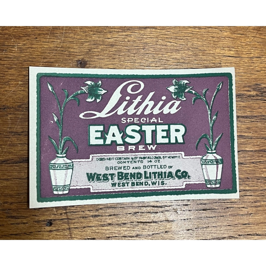 Prohibition Easter Brew Beer Bottle Label U-Permit West Bend Lithia Wis WI
