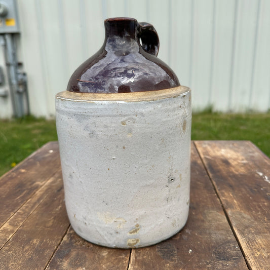 Antique Primitive Two-Tone Whiskey Shoulder Jug Stoneware Moonshine