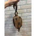 Antique Wooden Industrial Steampunk Farmhouse Pulley W/ Cast Iron Hook
