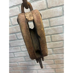 Antique Wooden Industrial Steampunk Farmhouse Pulley W/ Cast Iron Hook