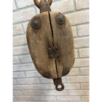 Antique Wooden Industrial Steampunk Farmhouse Pulley W/ Cast Iron Hook