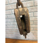 Antique Wooden Industrial Steampunk Farmhouse Pulley W/ Cast Iron Hook