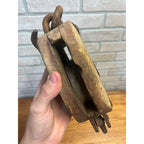 Antique Wooden Industrial Steampunk Farmhouse Pulley W/ Cast Iron Hook