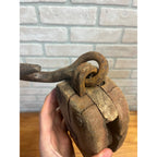 Antique Wooden Industrial Steampunk Farmhouse Pulley W/ Cast Iron Hook
