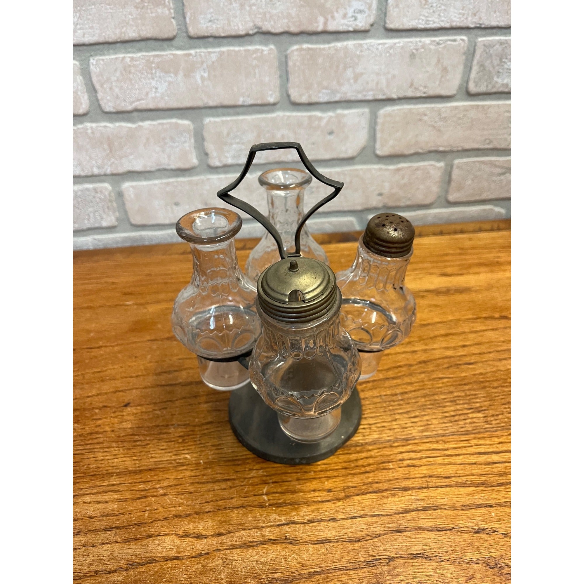Vintage Antique 5 Piece Pewter Cruet Caster Set Primitive 1800s Victorian