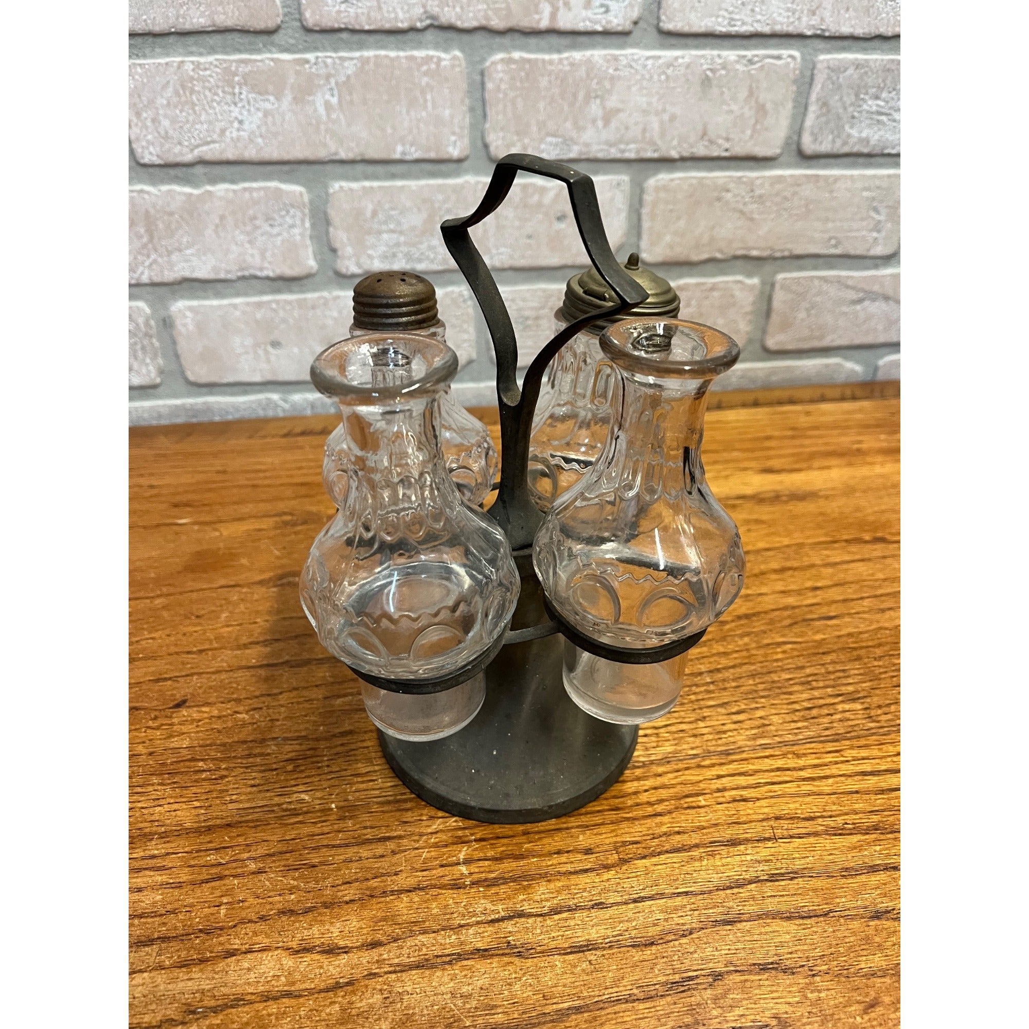 Vintage Antique 5 Piece Pewter Cruet Caster Set Primitive 1800s Victorian