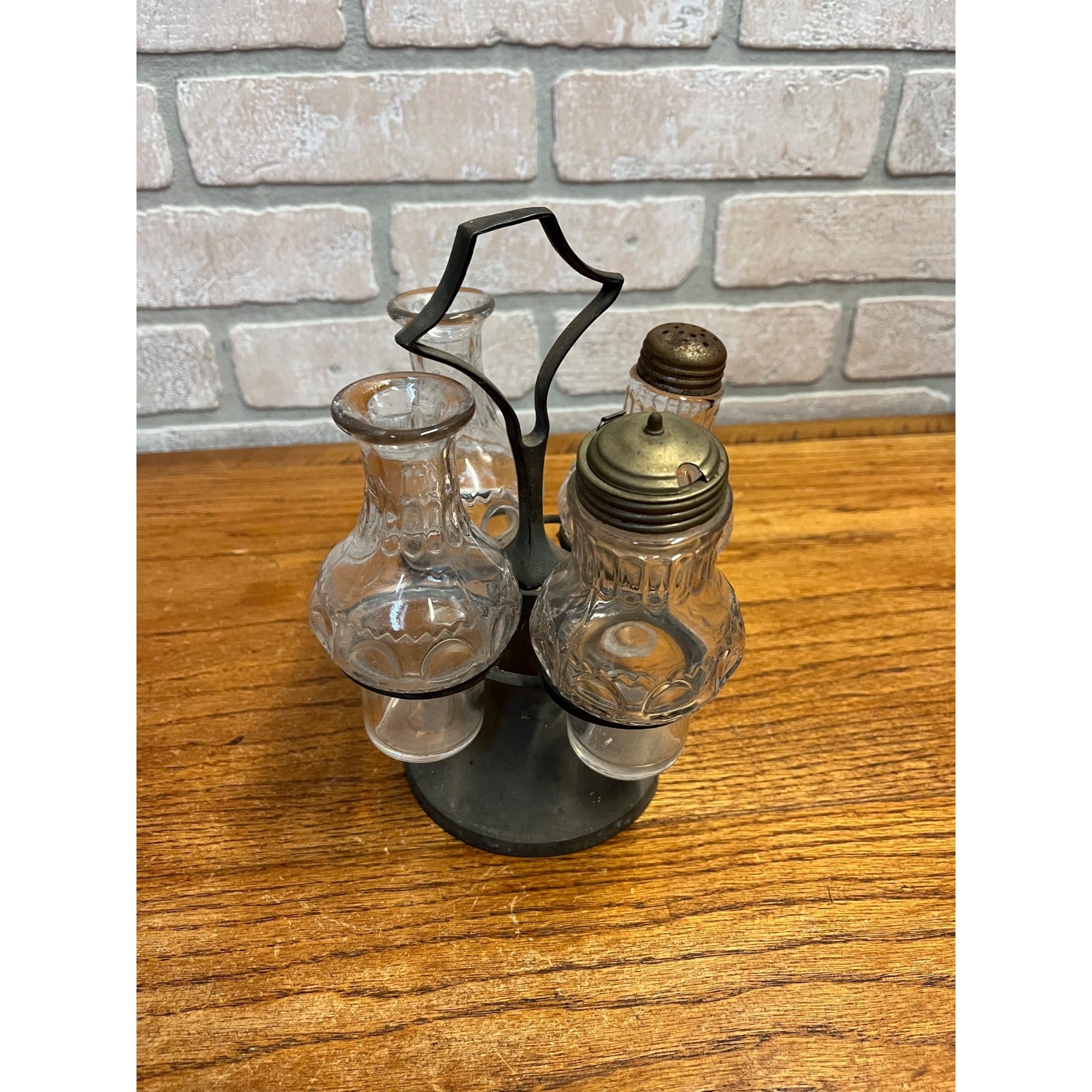 Vintage Antique 5 Piece Pewter Cruet Caster Set Primitive 1800s Victorian