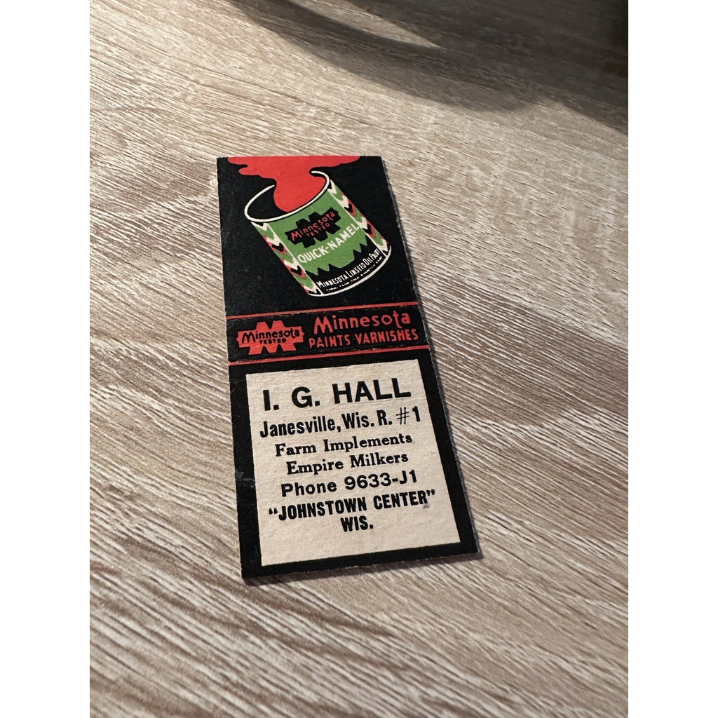 Vintage IG hall Janesville Wisconsin Minnesota Paints Advertising Matchbook