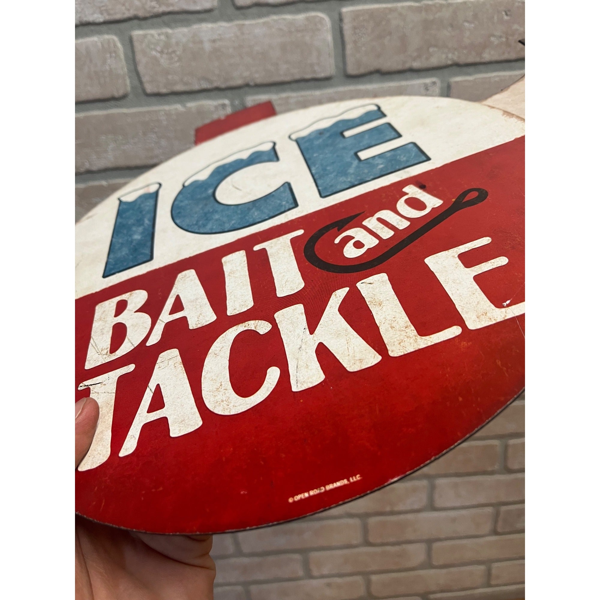 Ice Bait and Tackle Double Sided Flange Fishing Hunting Store Metal Tin Sign