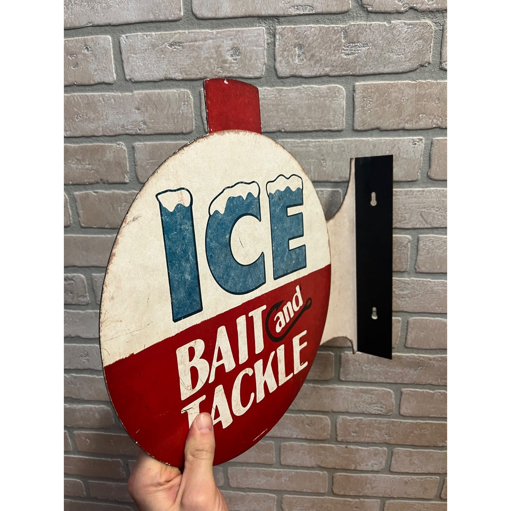Ice Bait and Tackle Double Sided Flange Fishing Hunting Store Metal Tin Sign
