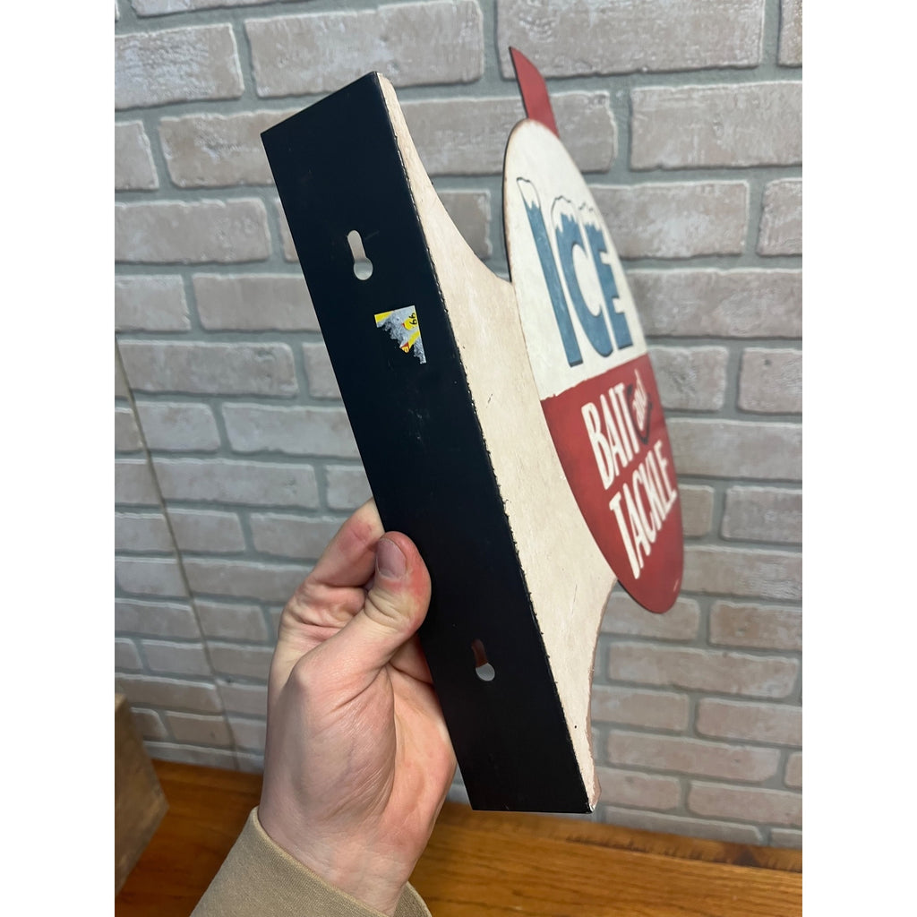 Ice Bait and Tackle Double Sided Flange Fishing Hunting Store Metal Tin Sign