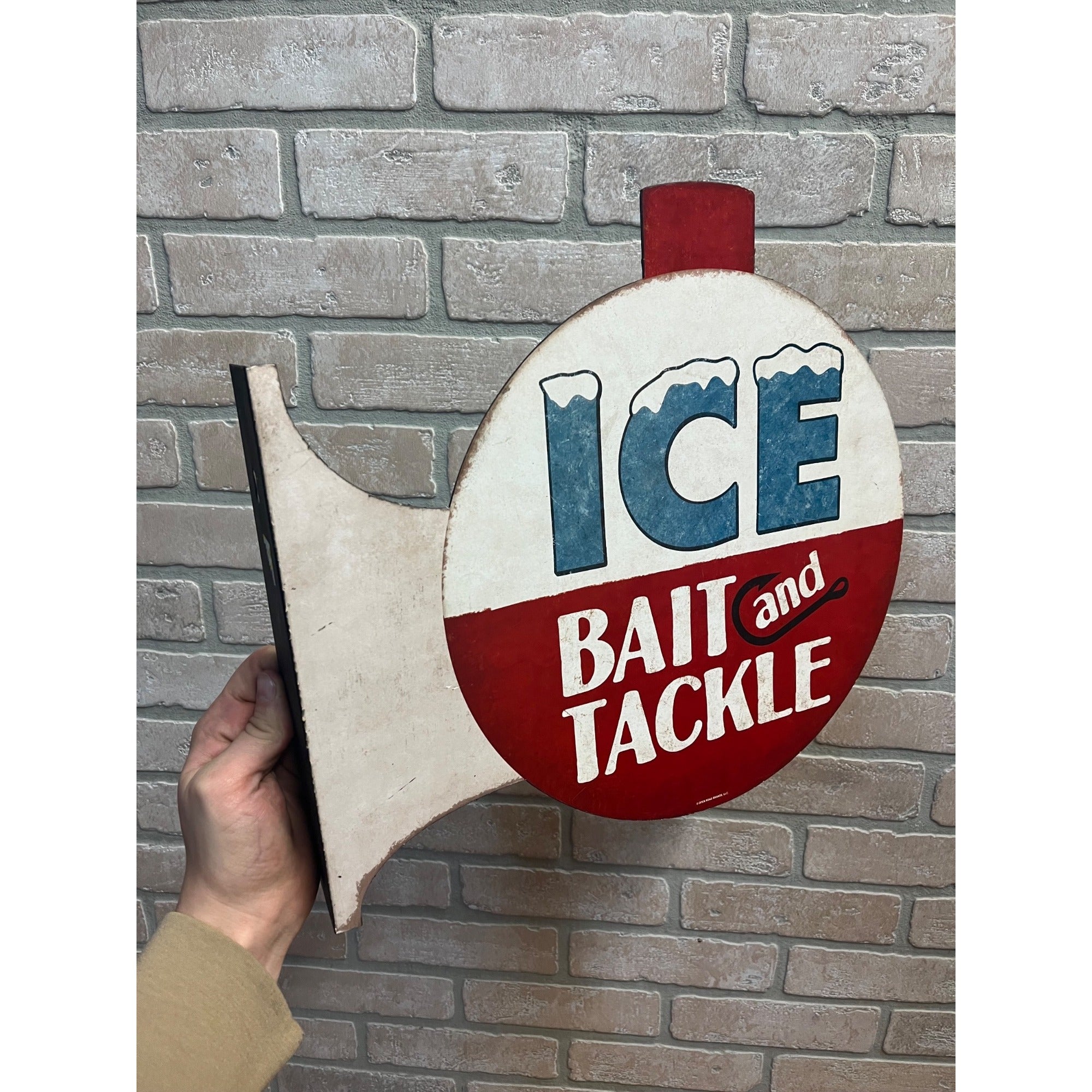 Ice Bait and Tackle Double Sided Flange Fishing Hunting Store Metal Tin Sign