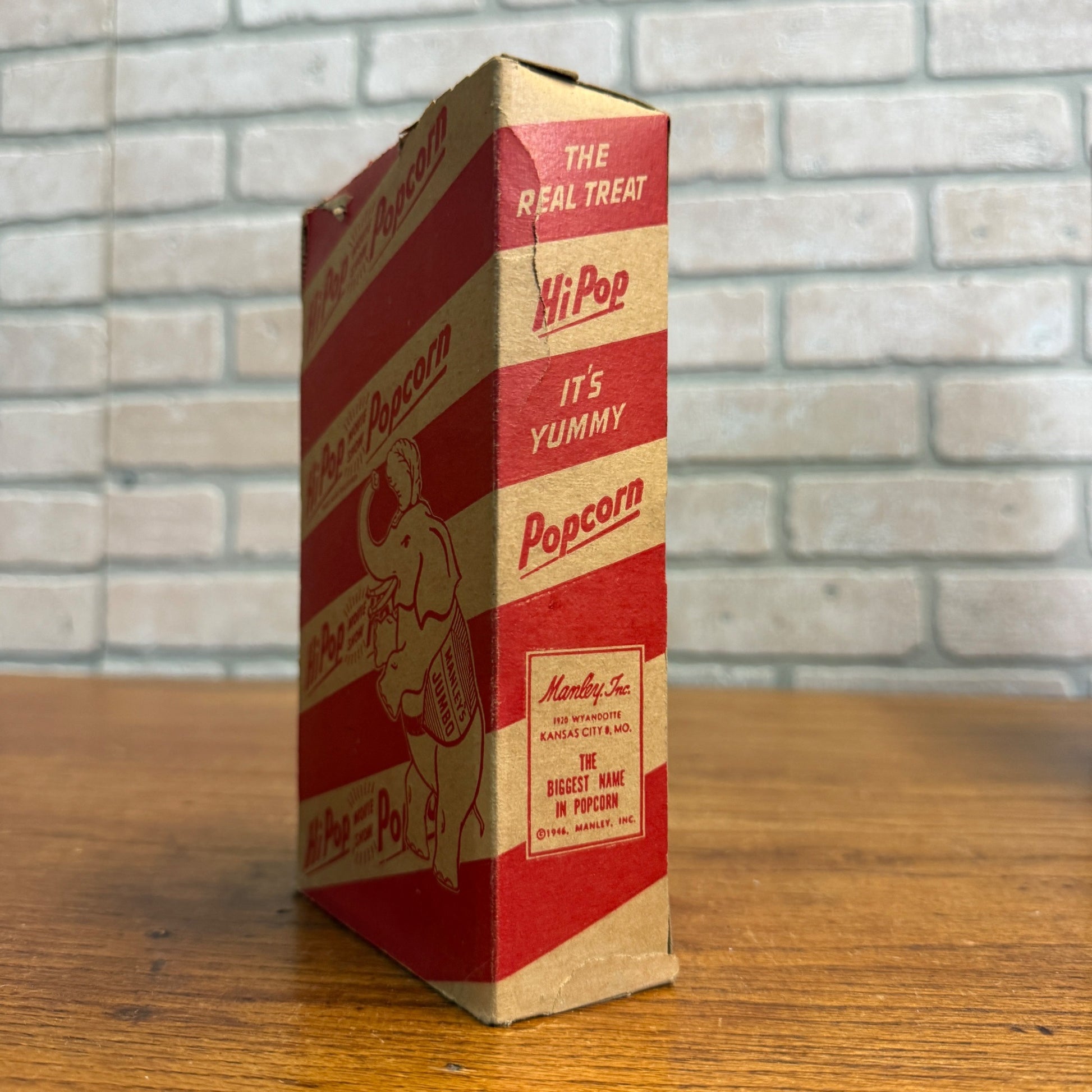 Vintage Manley Hi Pop Movie Show Popcorn Box Jumbo Elephant Circus