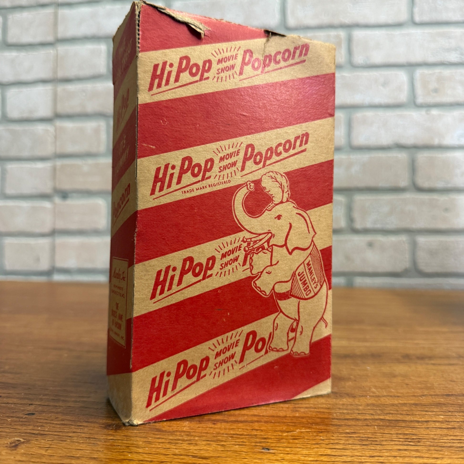 Vintage Manley Hi Pop Movie Show Popcorn Box Jumbo Elephant Circus