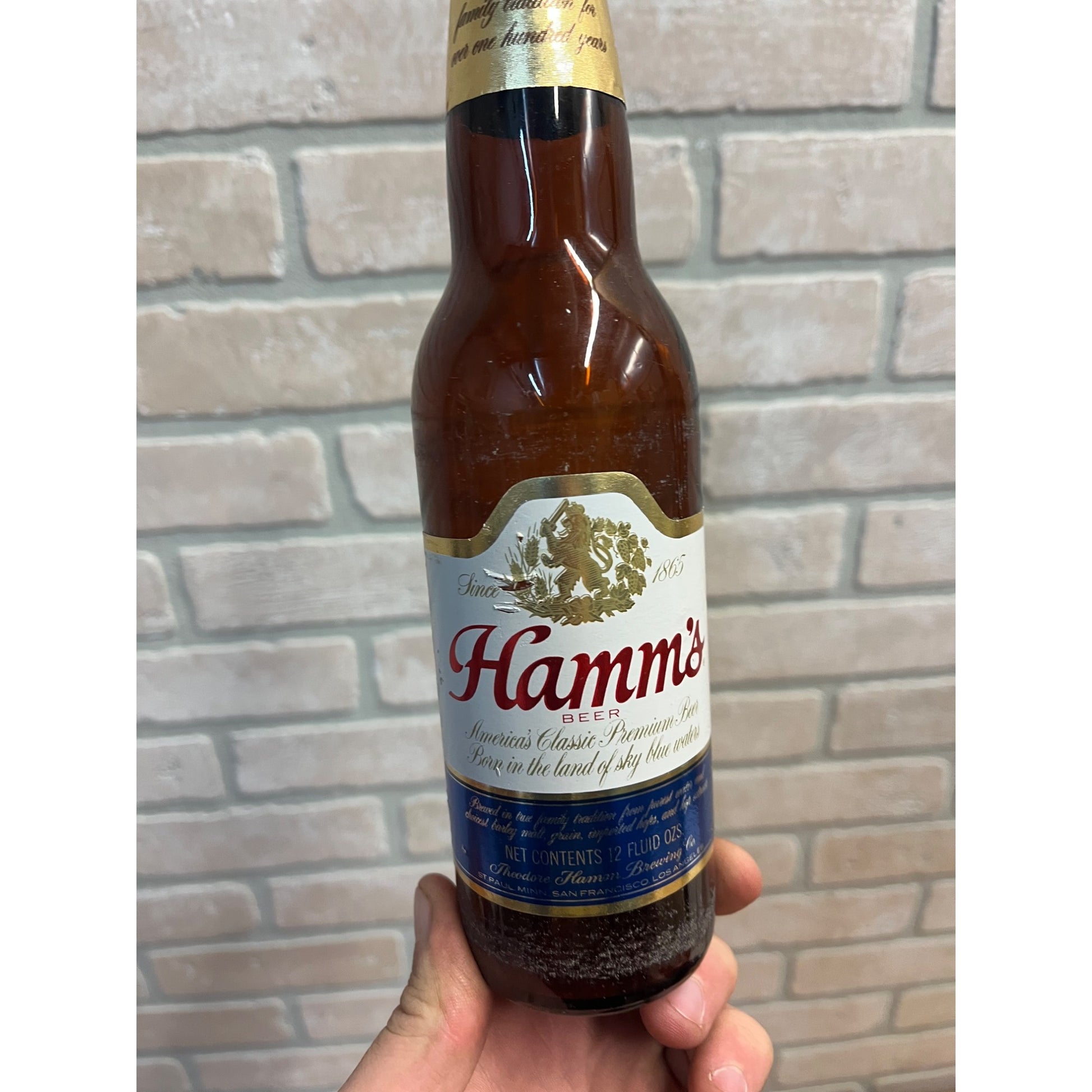 Vintage Hamm's Beer Bottle 12oz Amber Brown Glass Empty w/ Cap & Labels