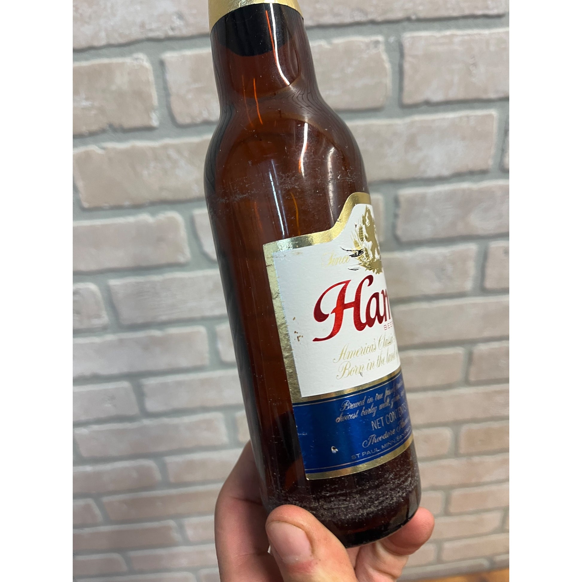 Vintage Hamm's Beer Bottle 12oz Amber Brown Glass Empty w/ Cap & Labels