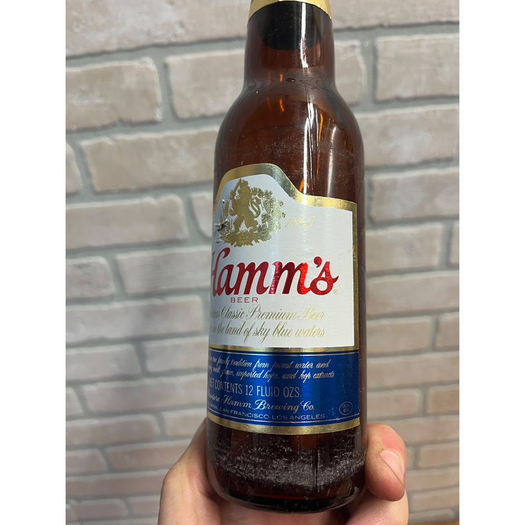 Vintage Hamm's Beer Bottle 12oz Amber Brown Glass Empty w/ Cap & Labels