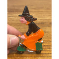 Vintage Halloween Witch Riding Moped Bike Scooter Cake Topper Plastic 3"