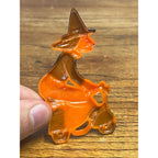 Vintage Halloween Witch Riding Moped Bike Scooter Cake Topper Plastic 3"