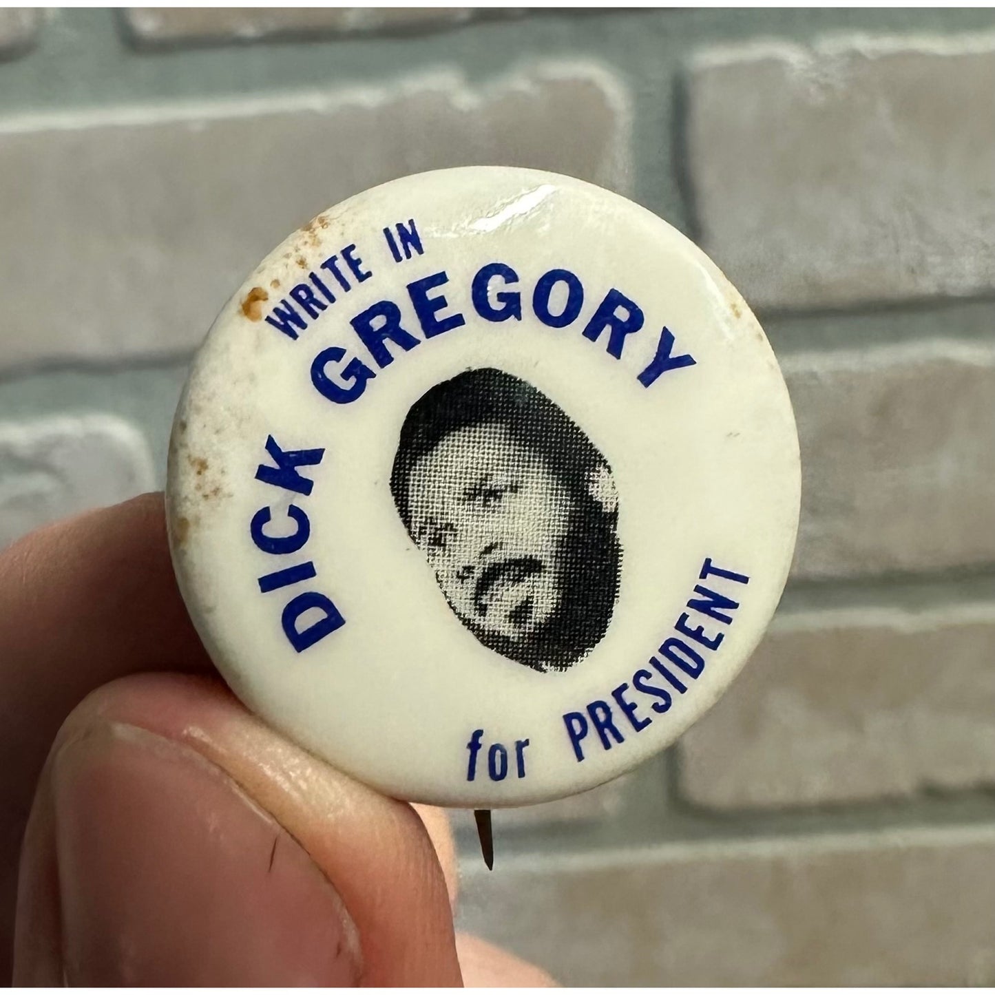 Vintage 1968 Write in Dick Gregory for President Political Campaign Button Pin