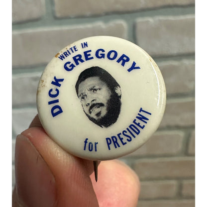 Vintage 1968 Write in Dick Gregory for President Political Campaign Button Pin