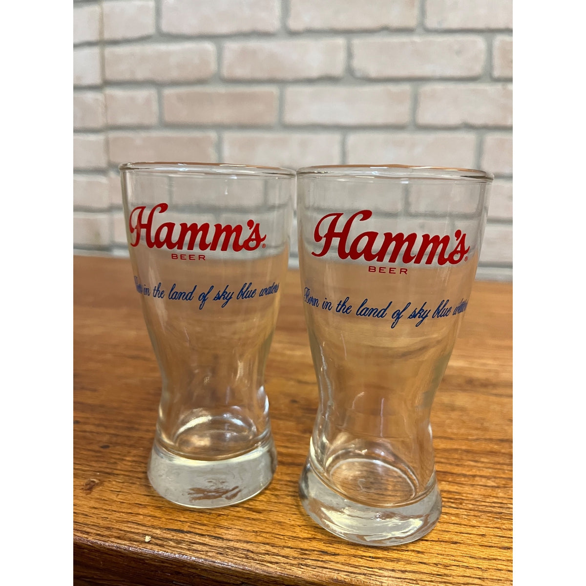 Vintage Pair of Hamm's Beer "Born in the Land of Clear Waters" Short Pilsner-Style Glasses Advertising Barware