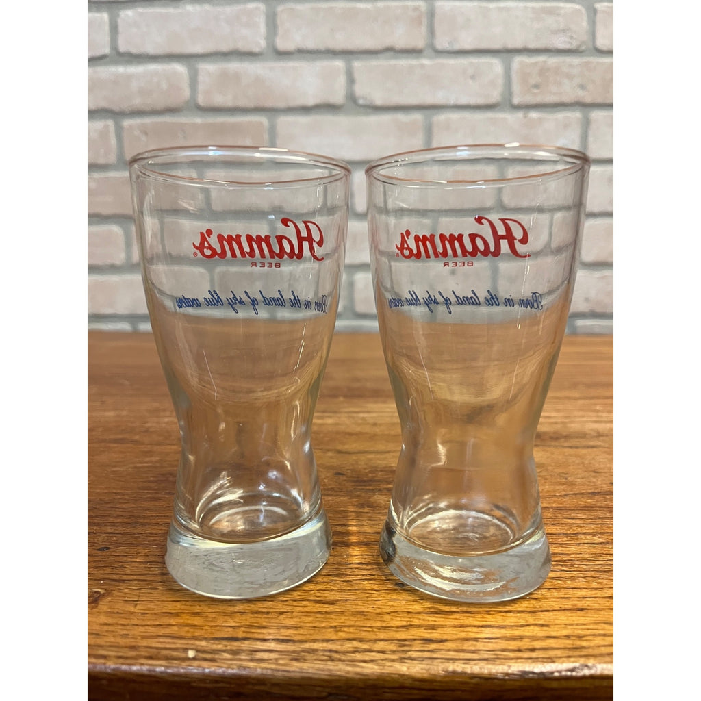 Vintage Pair of Hamm's Beer "Born in the Land of Clear Waters" Short Pilsner-Style Glasses Advertising Barware