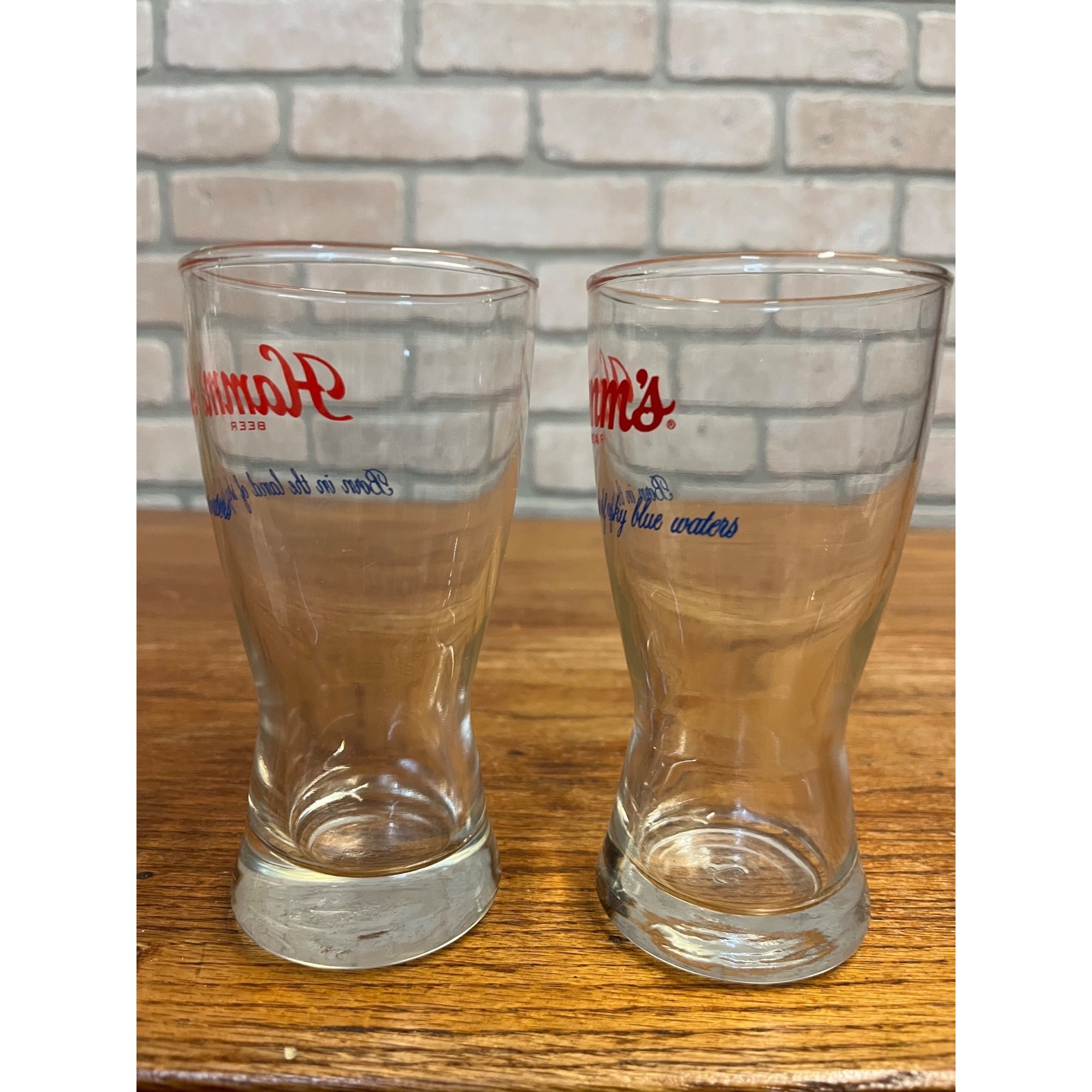 Vintage Pair of Hamm's Beer "Born in the Land of Clear Waters" Short Pilsner-Style Glasses Advertising Barware