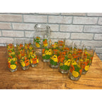 Vintage 70s Nancy Lynn Anthropomorphic Fruit Glasses 25pc Juice Set w/ Pitcher