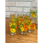 Vintage 70s Nancy Lynn Anthropomorphic Fruit Glasses 25pc Juice Set w/ Pitcher