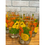 Vintage 70s Nancy Lynn Anthropomorphic Fruit Glasses 25pc Juice Set w/ Pitcher
