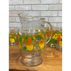 Vintage 70s Nancy Lynn Anthropomorphic Fruit Glasses 25pc Juice Set w/ Pitcher