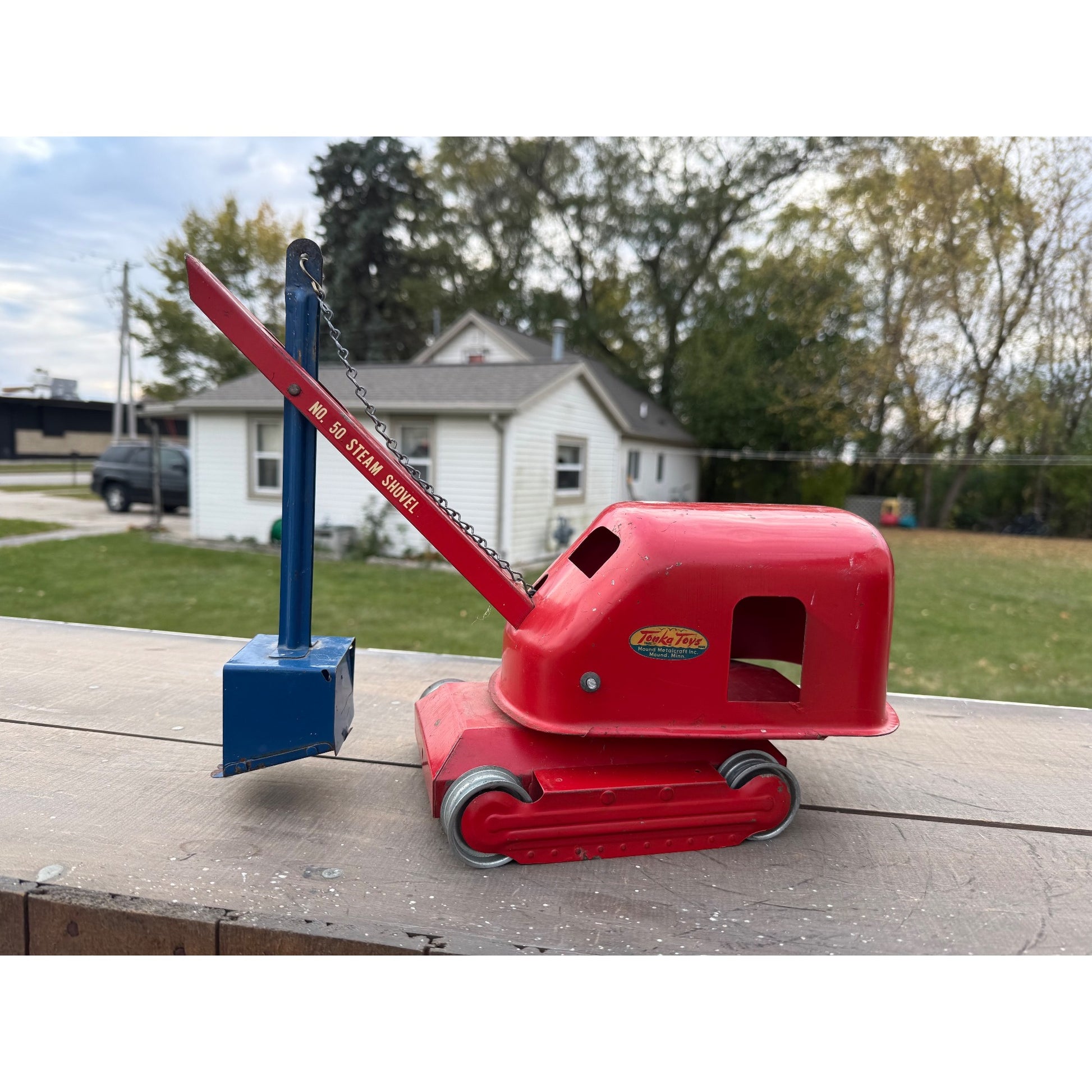 Vintage Tonka No. 50 Steam Shovel Construction Red Pressed Steel Toy