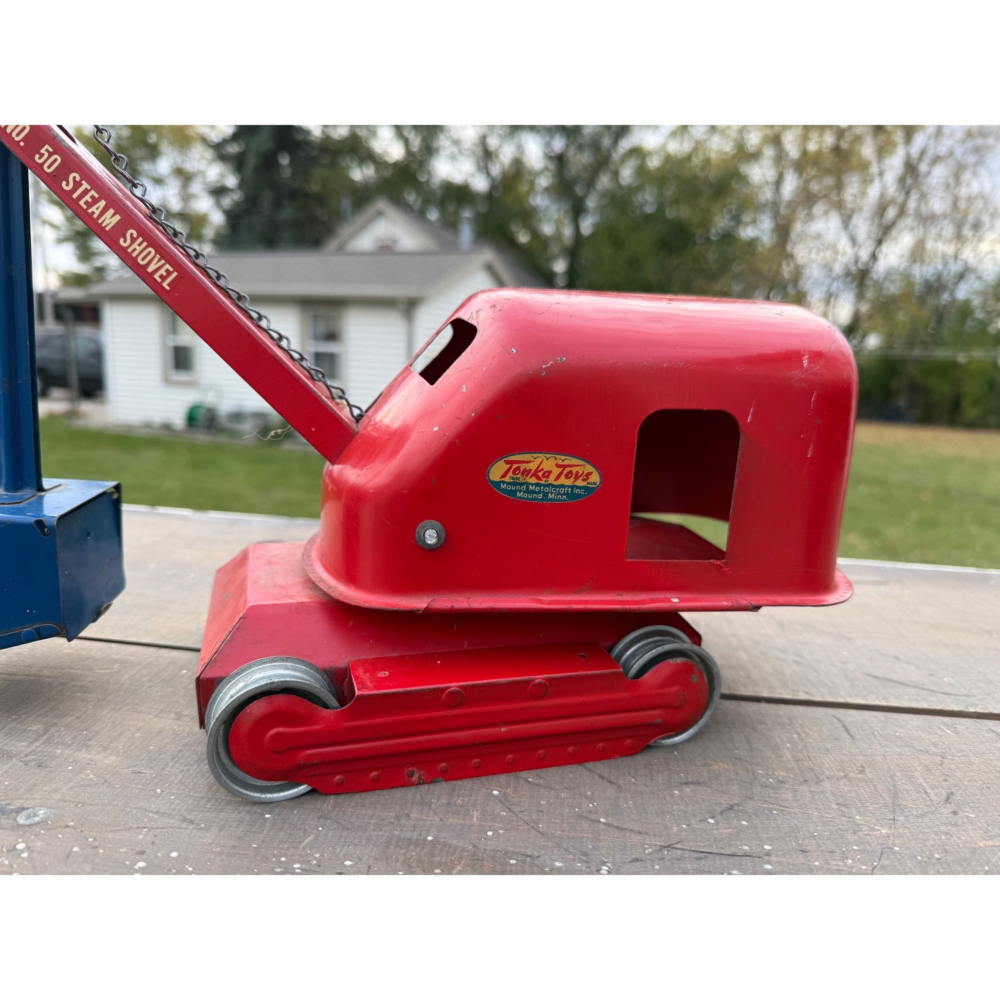 Vintage Tonka No. 50 Steam Shovel Construction Red Pressed Steel Toy
