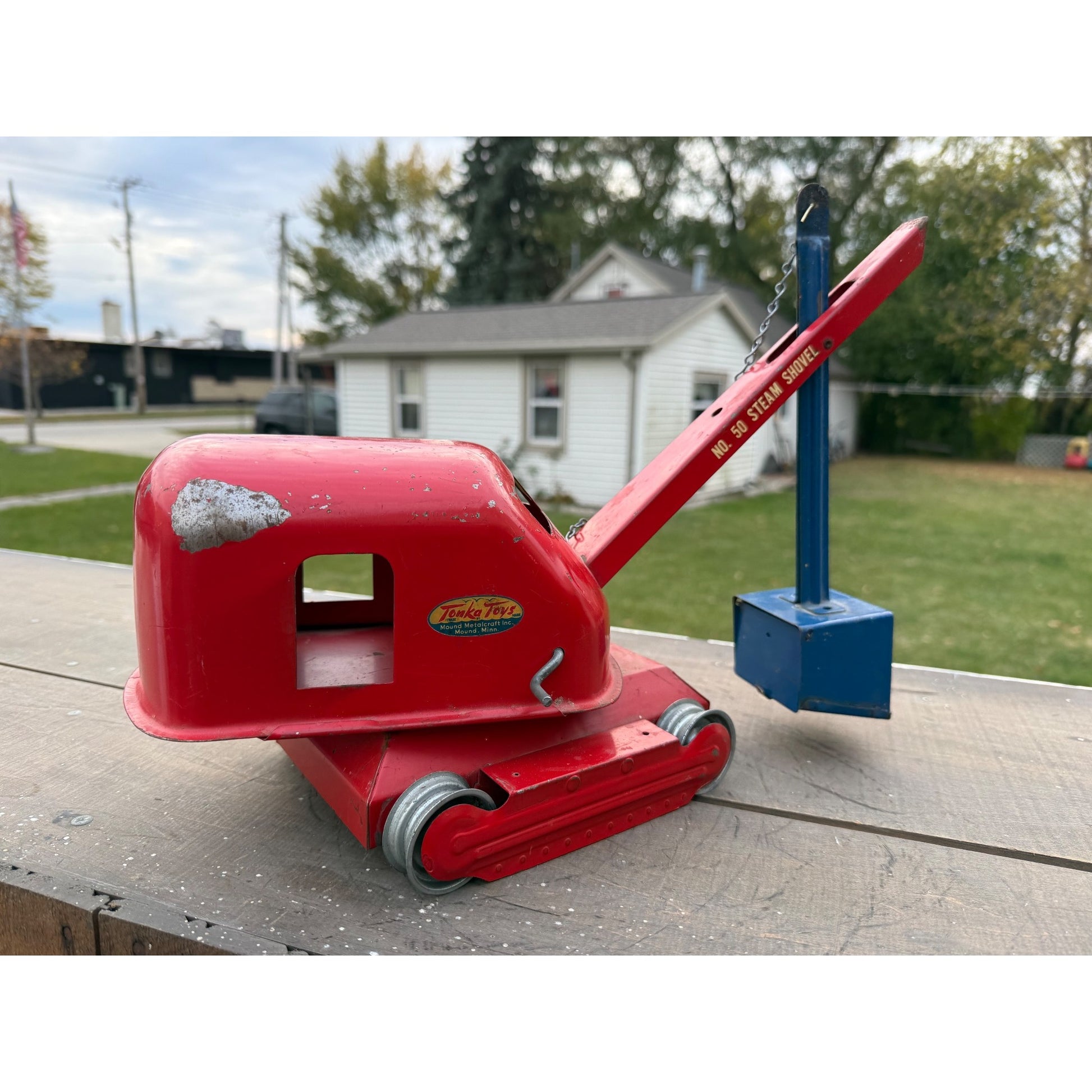 Vintage Tonka No. 50 Steam Shovel Construction Red Pressed Steel Toy