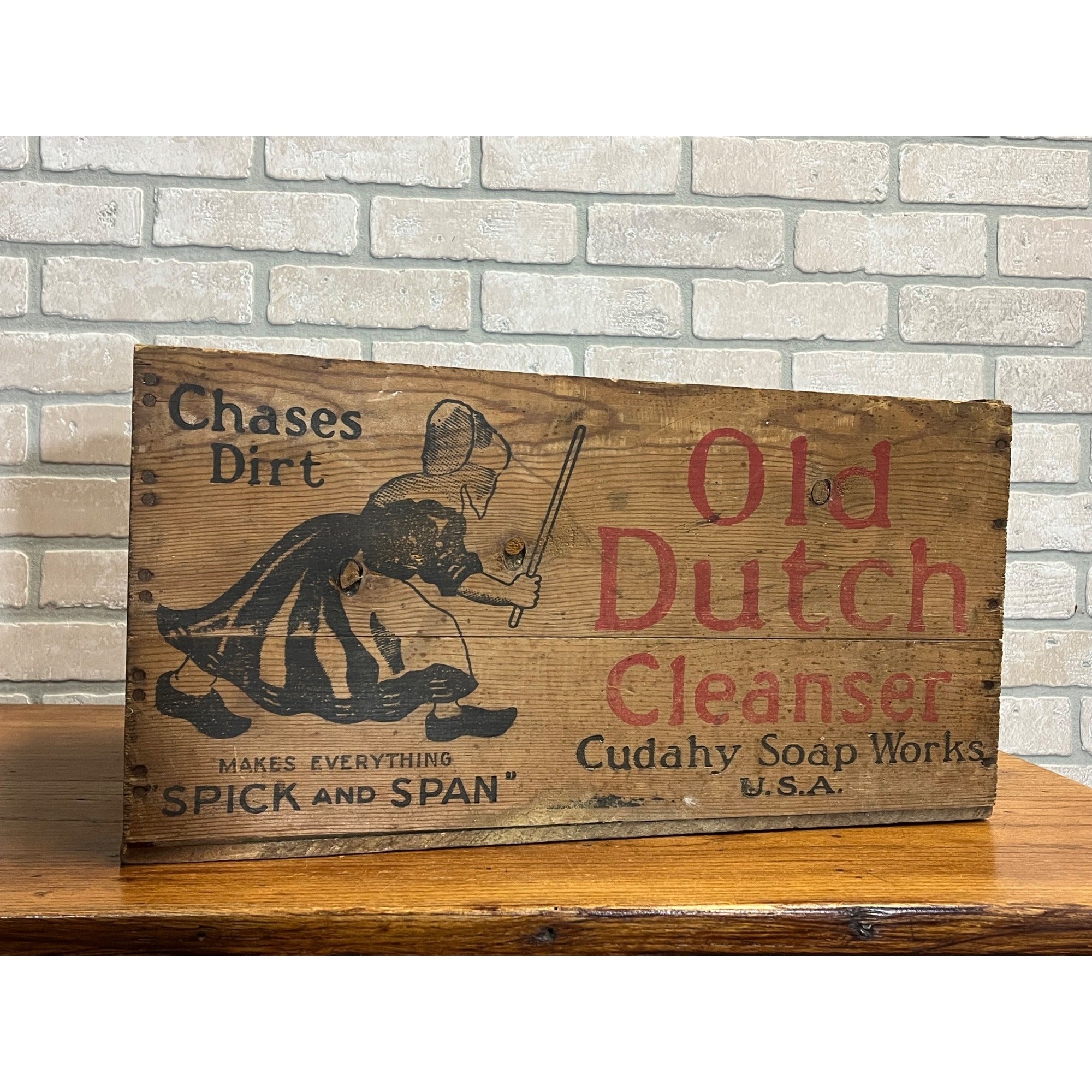Vintage Antique Old Dutch Cleanser Cudahy Soap Works Wood Wooden Box Crate Farm