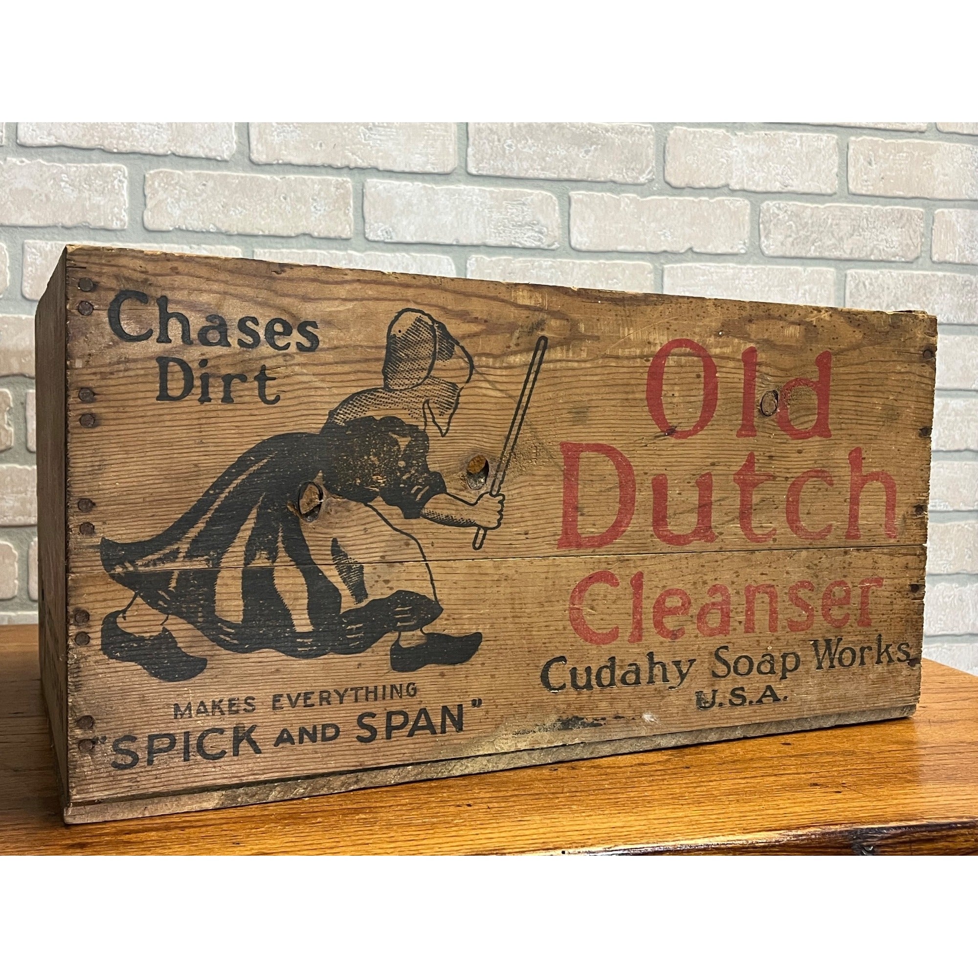 Vintage Antique Old Dutch Cleanser Cudahy Soap Works Wood Wooden Box Crate Farm