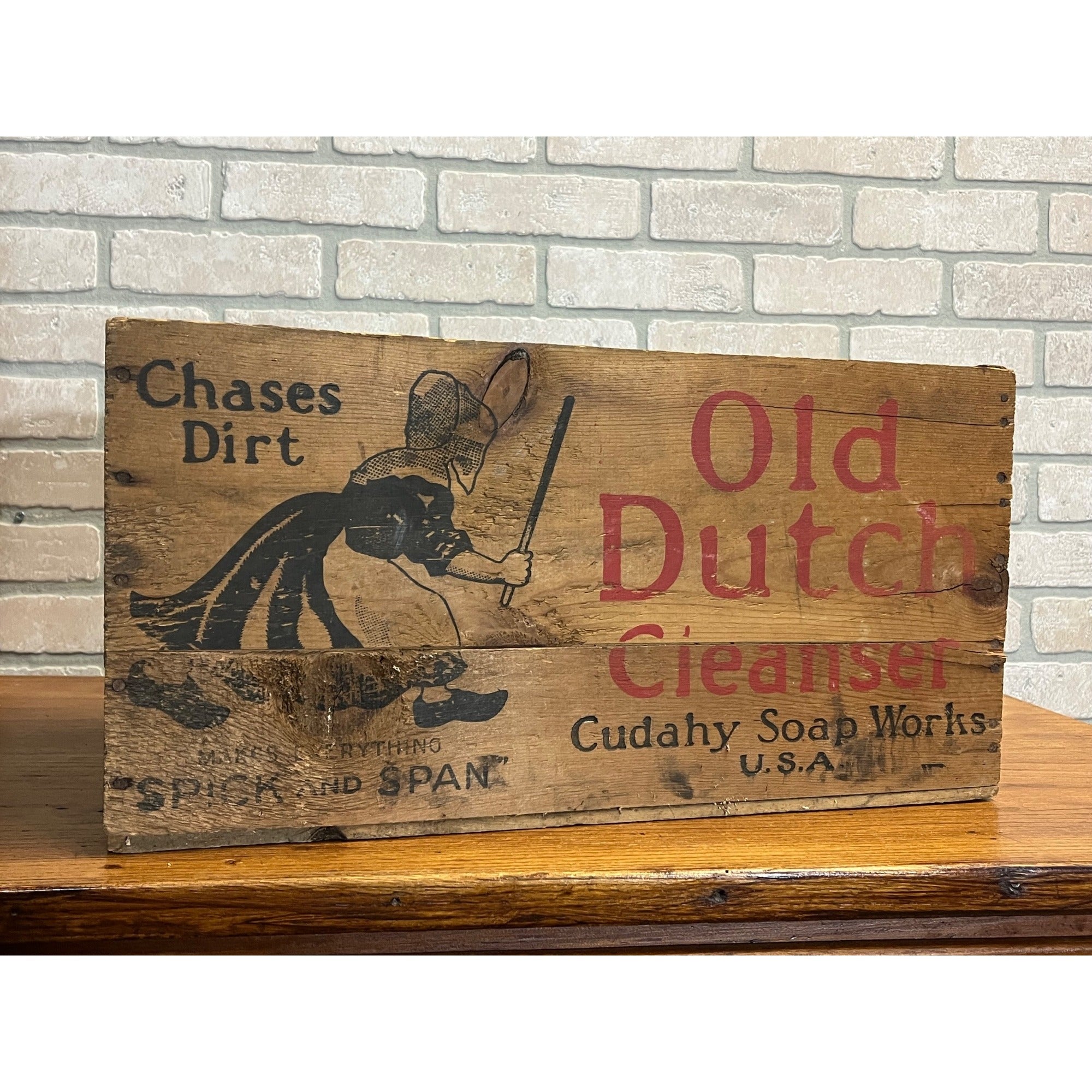 Vintage Antique Old Dutch Cleanser Cudahy Soap Works Wood Wooden Box Crate Farm
