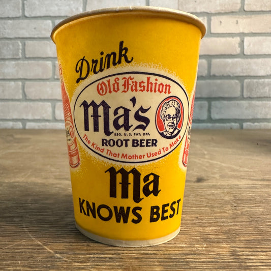 SCARCE MA'S OLD FASHION ROOT BEER SODA POP VINTAGE WAX PAPER CUP