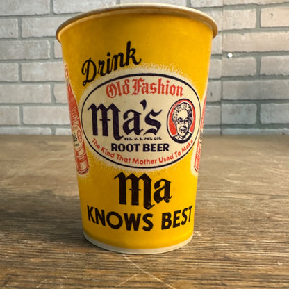 SCARCE MA'S OLD FASHION ROOT BEER SODA POP VINTAGE WAX PAPER CUP