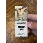 Vintage Matchbook Advertising - Allen's Bar - Rosendale, Wis.