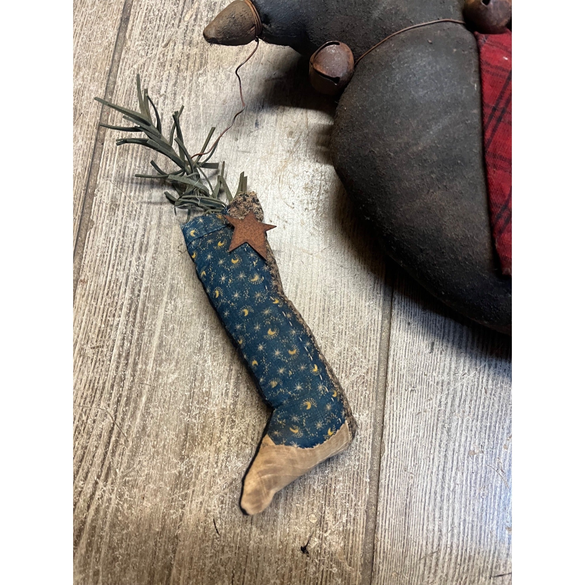 Antique Primitive Style Christmas Crow Black Bird Plush Decor AAFA Folk Art w/ Stocking