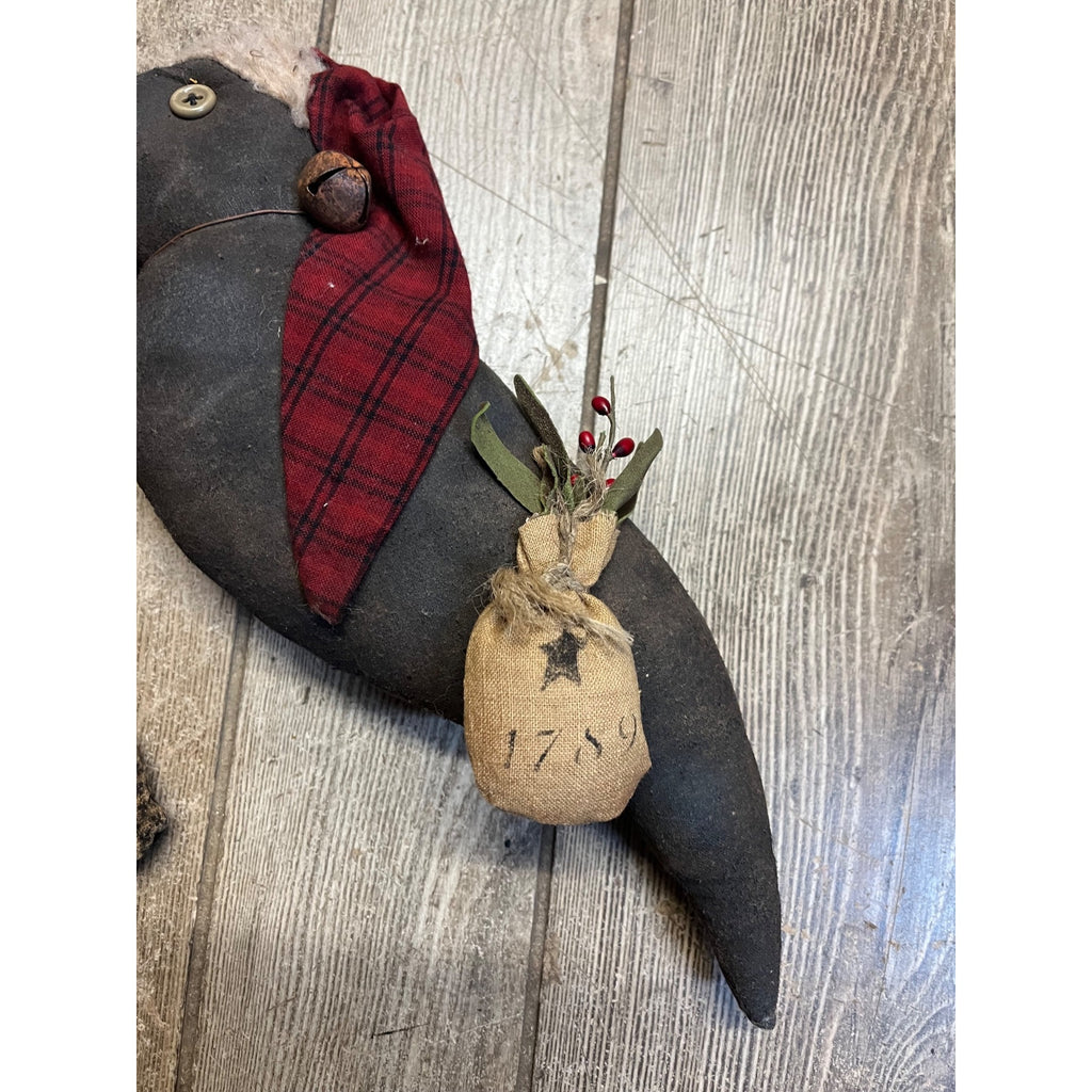 Antique Primitive Style Christmas Crow Black Bird Plush Decor AAFA Folk Art w/ Stocking