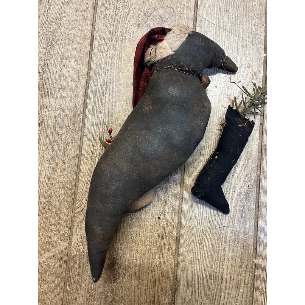 Antique Primitive Style Christmas Crow Black Bird Plush Decor AAFA Folk Art w/ Stocking