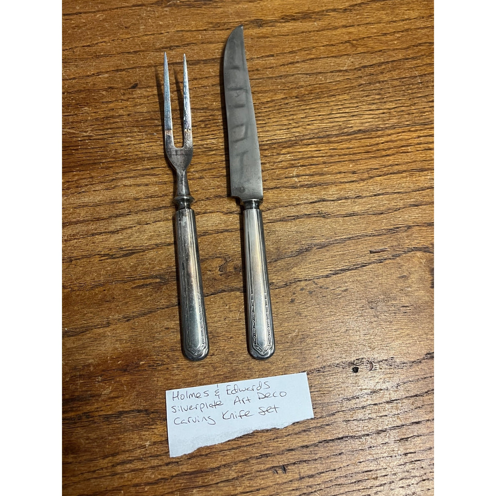 Vintage Holmes & Edwards Silverplate Carving Knife Set Art Deco Style Two (2) Pieces