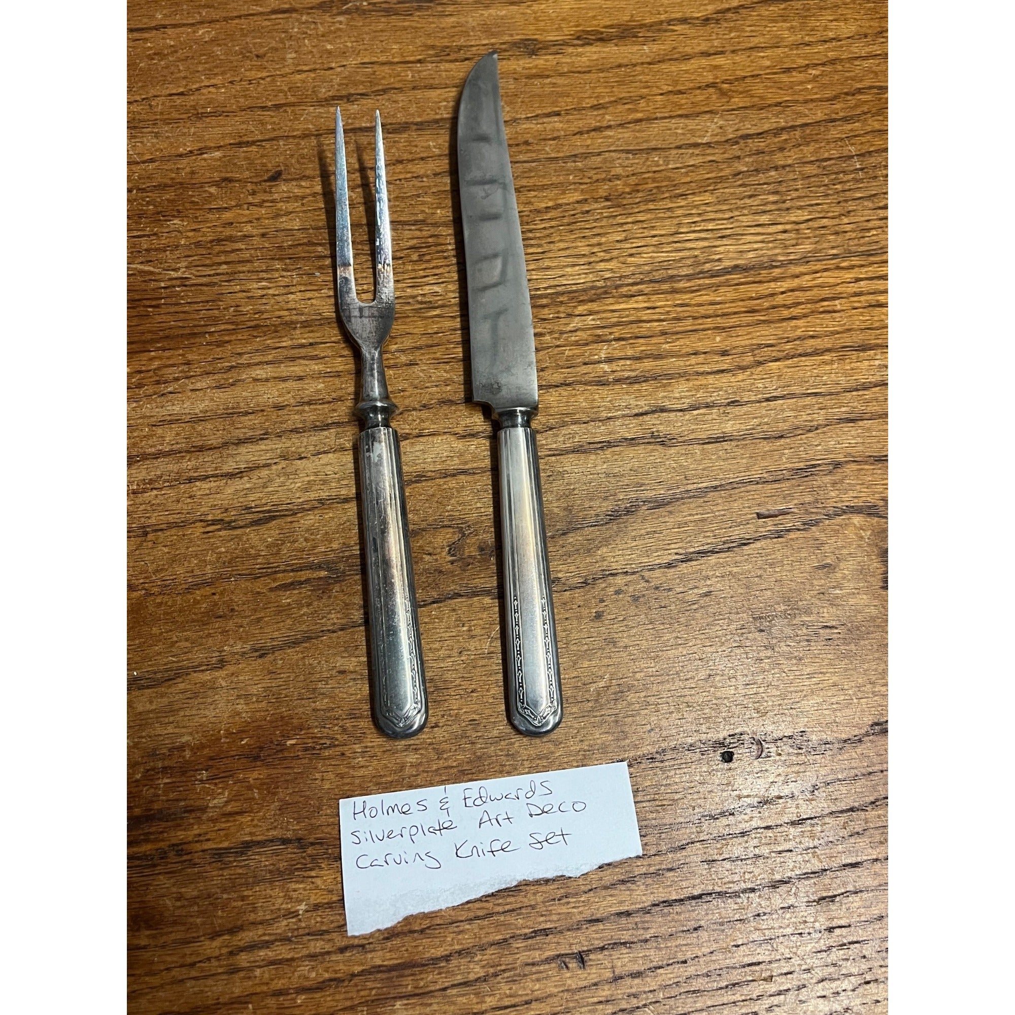 Vintage Holmes & Edwards Silverplate Carving Knife Set Art Deco Style Two (2) Pieces