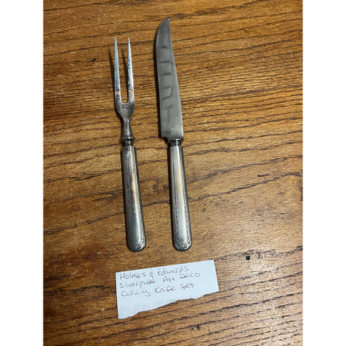 Vintage Holmes & Edwards Silverplate Carving Knife Set Art Deco Style Two (2) Pieces