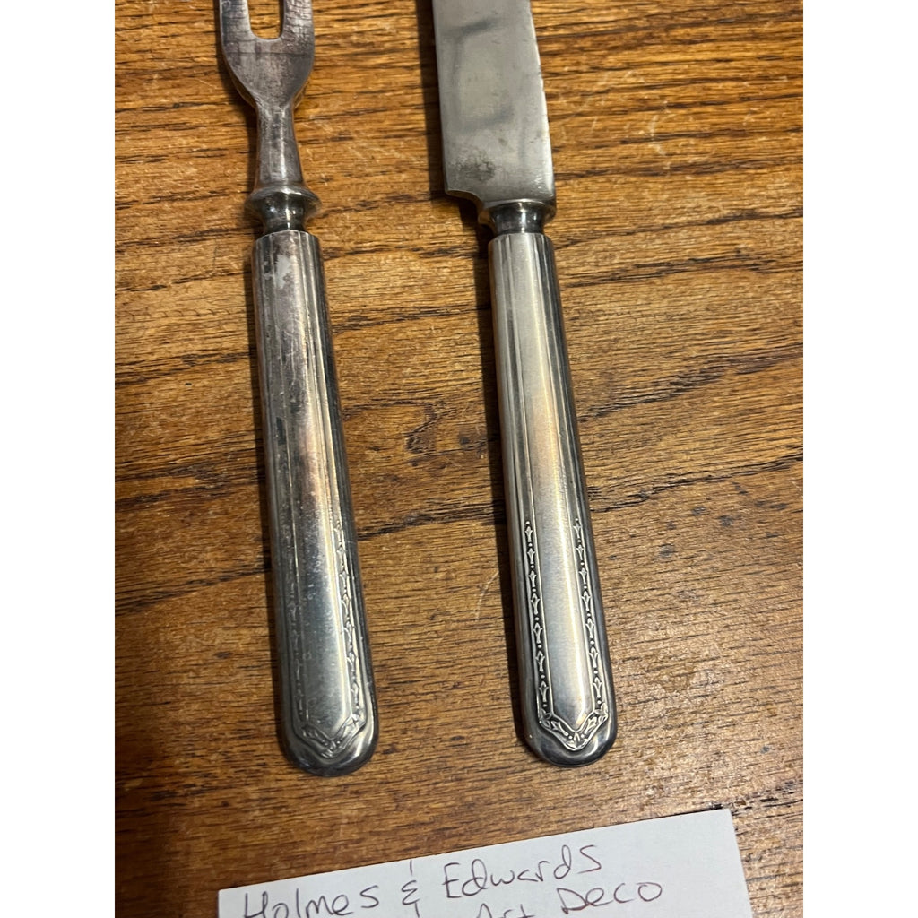 Vintage Holmes & Edwards Silverplate Carving Knife Set Art Deco Style Two (2) Pieces