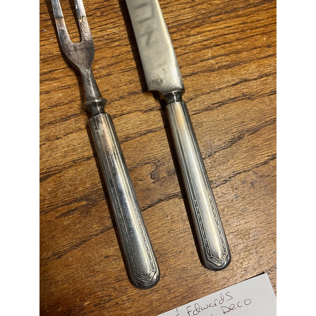 Vintage Holmes & Edwards Silverplate Carving Knife Set Art Deco Style Two (2) Pieces