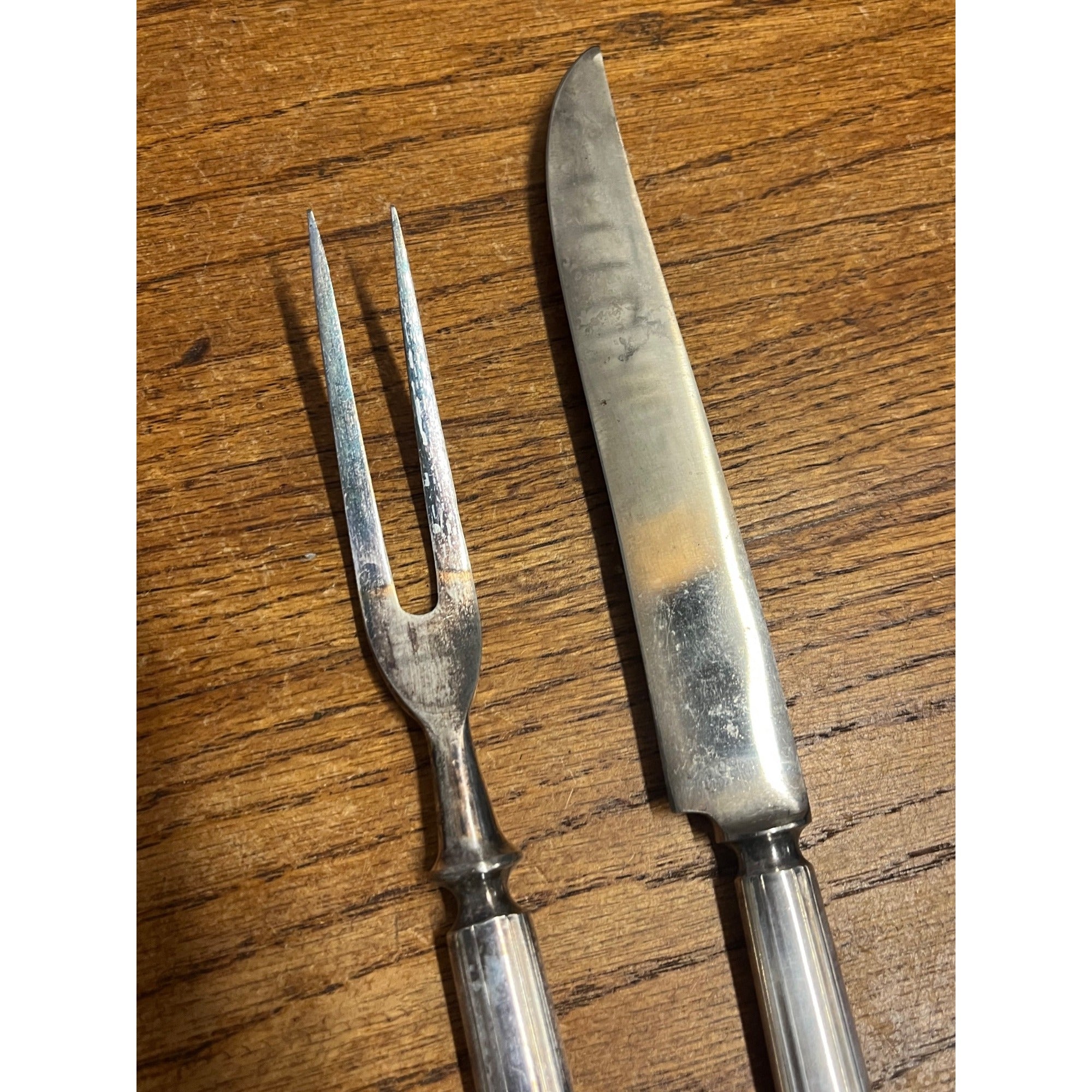 Vintage Holmes & Edwards Silverplate Carving Knife Set Art Deco Style Two (2) Pieces